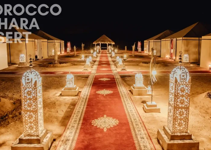 A desert camp at night in Morocco Sahara Desert