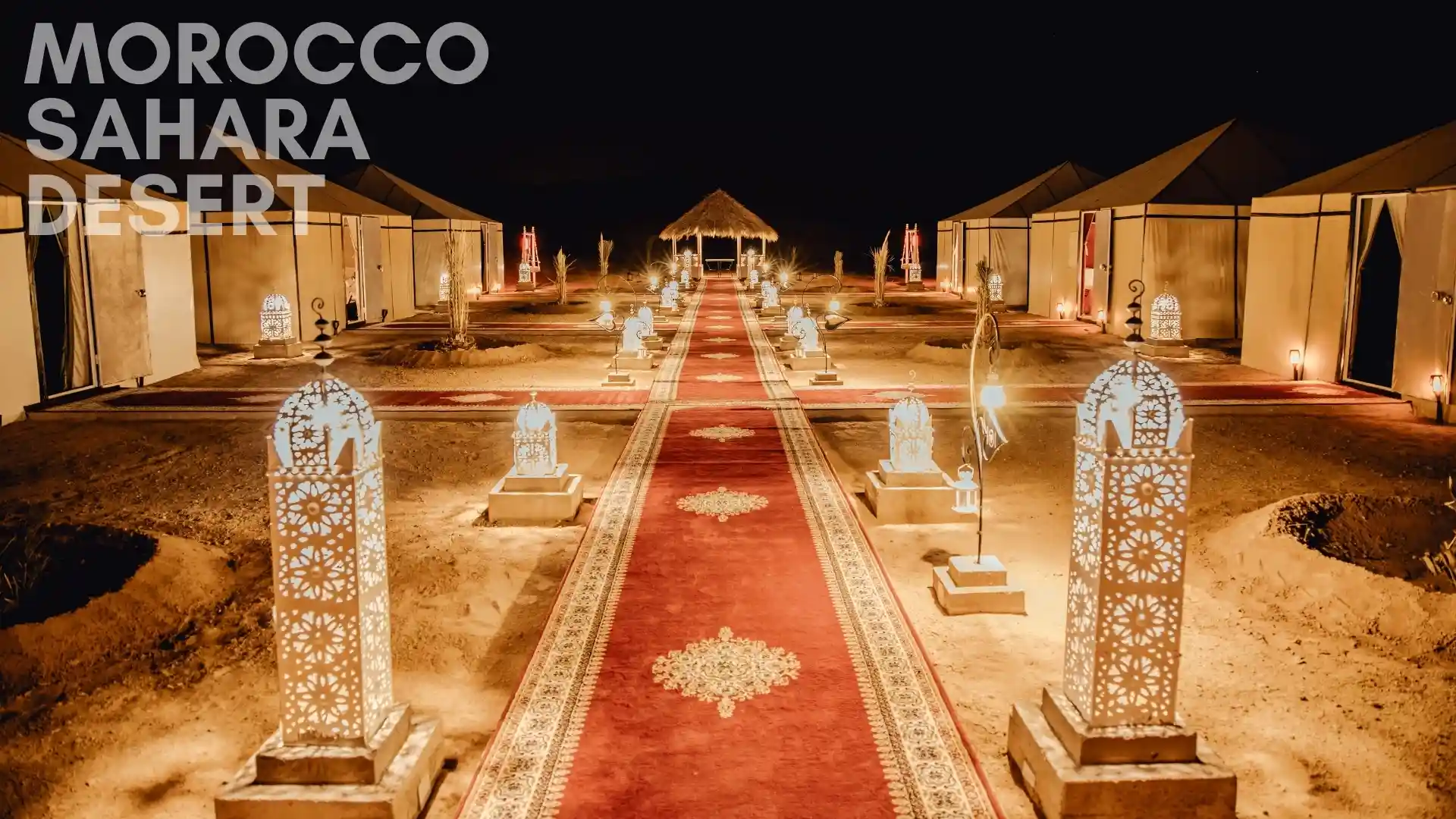 A desert camp at night in Morocco Sahara Desert